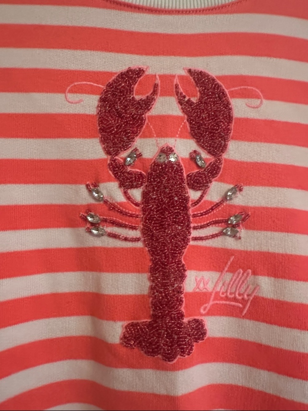 Lilly Pulitzer Pink and White Striped Lobster Sweatshirt - Picture 2 of 4